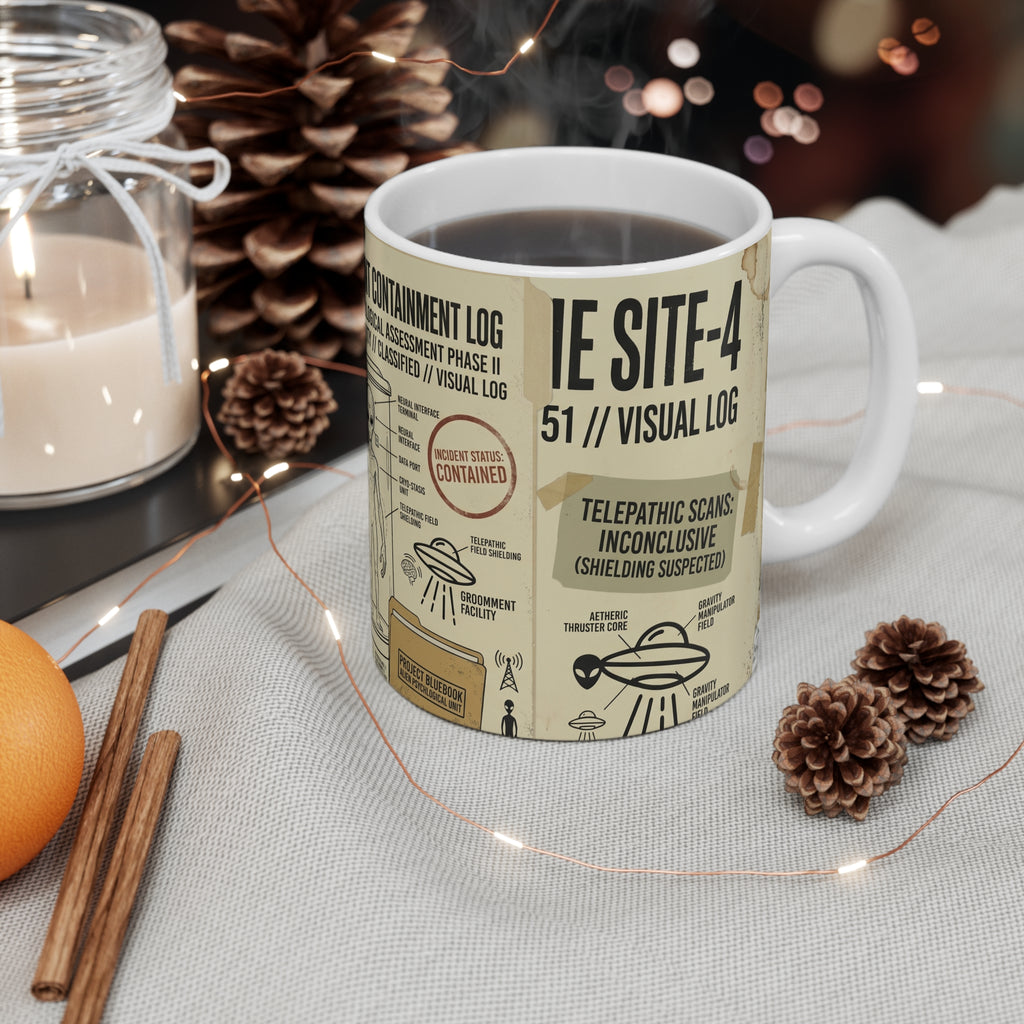 Area 51 Alien Files Coffee Mug — R-4808 Classified UFO Design