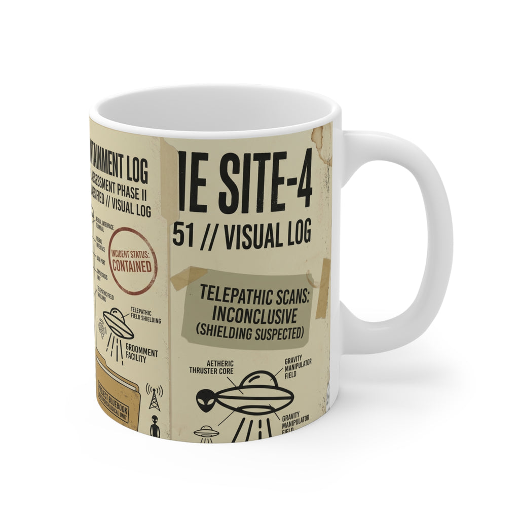 Area 51 Alien Files Coffee Mug — R-4808 Classified UFO Design