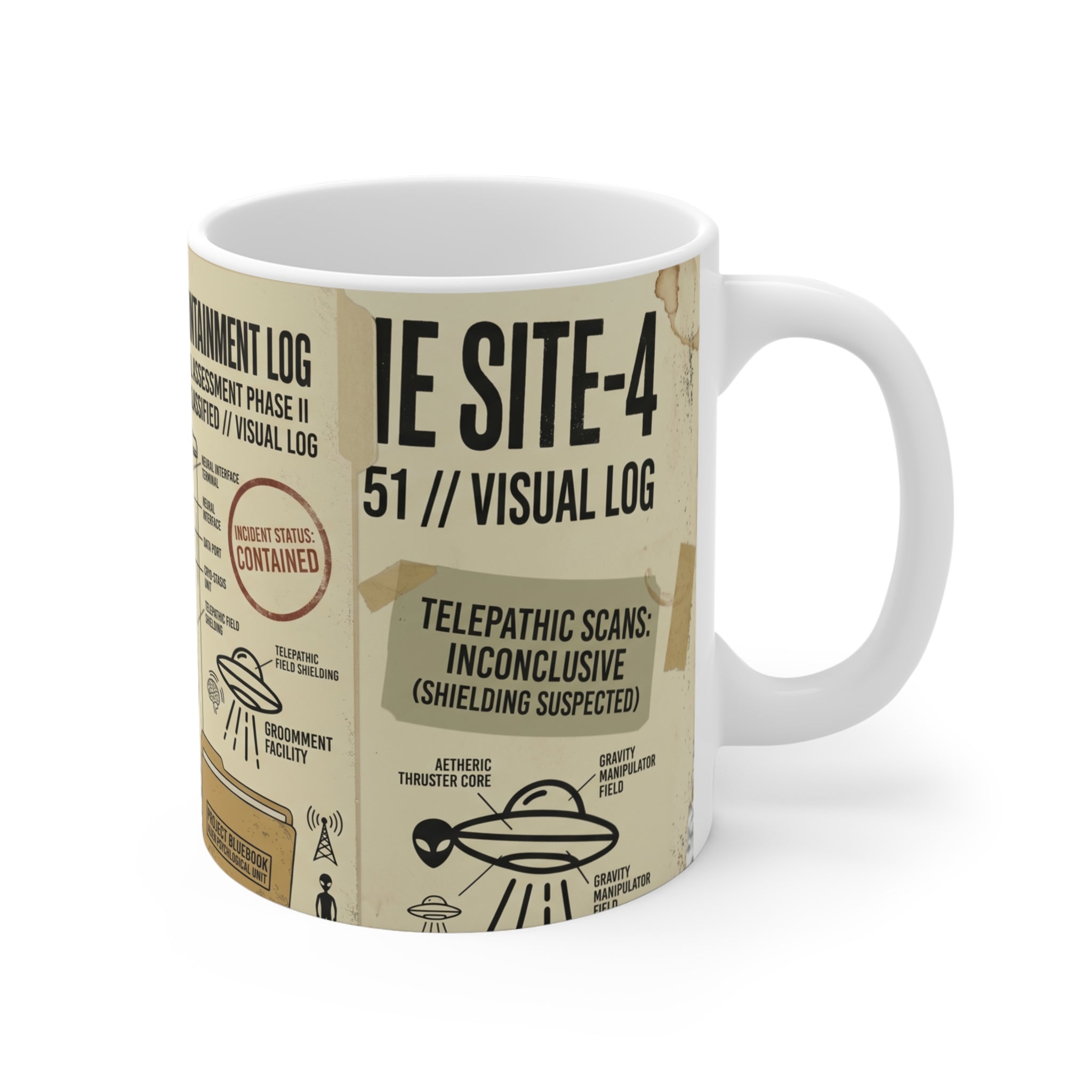Area 51 Alien Files Coffee Mug — R-4808 Classified UFO Design